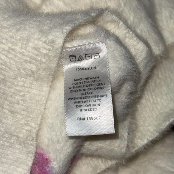 White and Pink Floral Fuzzy Sweater WOMENS SIZE SMALL - Picture 7 of 7